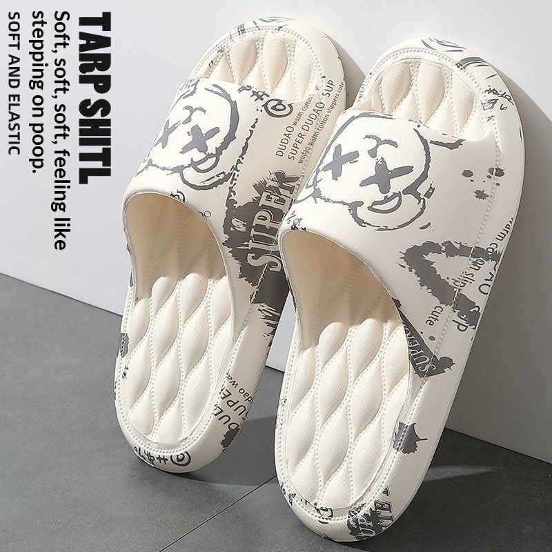 Graffiti Print Slide Slippers | Thick-Sole Streetwear House Shoes