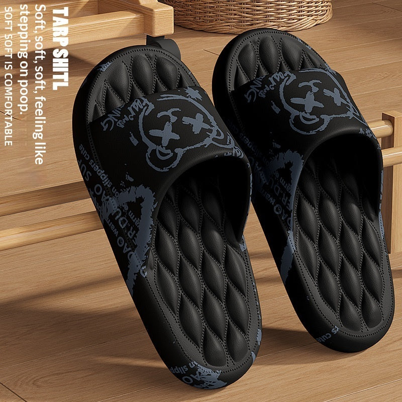 Graffiti Print Slide Slippers | Thick-Sole Streetwear House Shoes