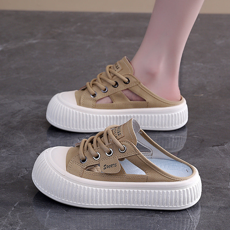 Breathable Slide-On Sneaker Slippers | Thick-Sole Half Sneakers