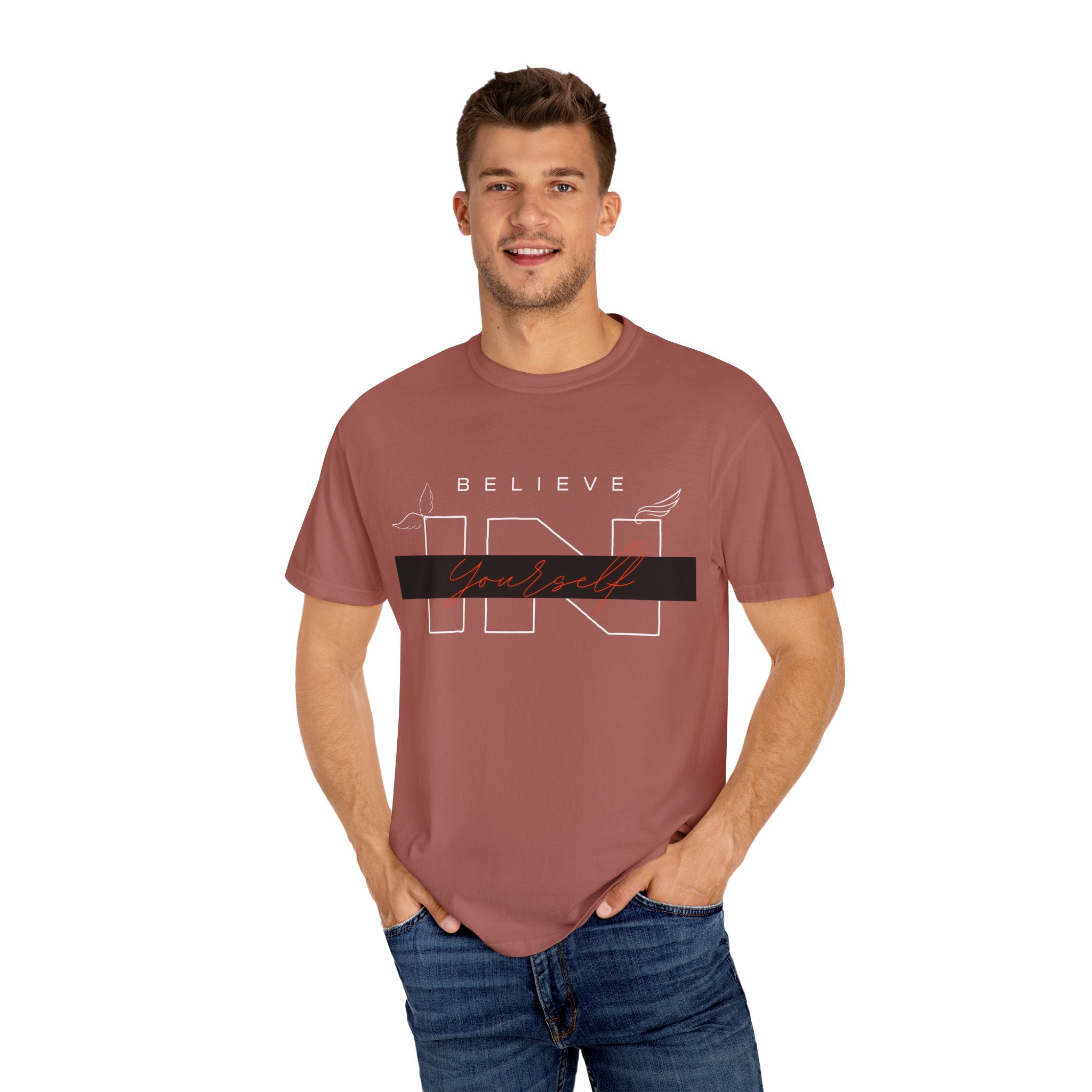 Garment-Dyed “Believe in Yourself” T-Shirt – Unisex Inspirational Tee