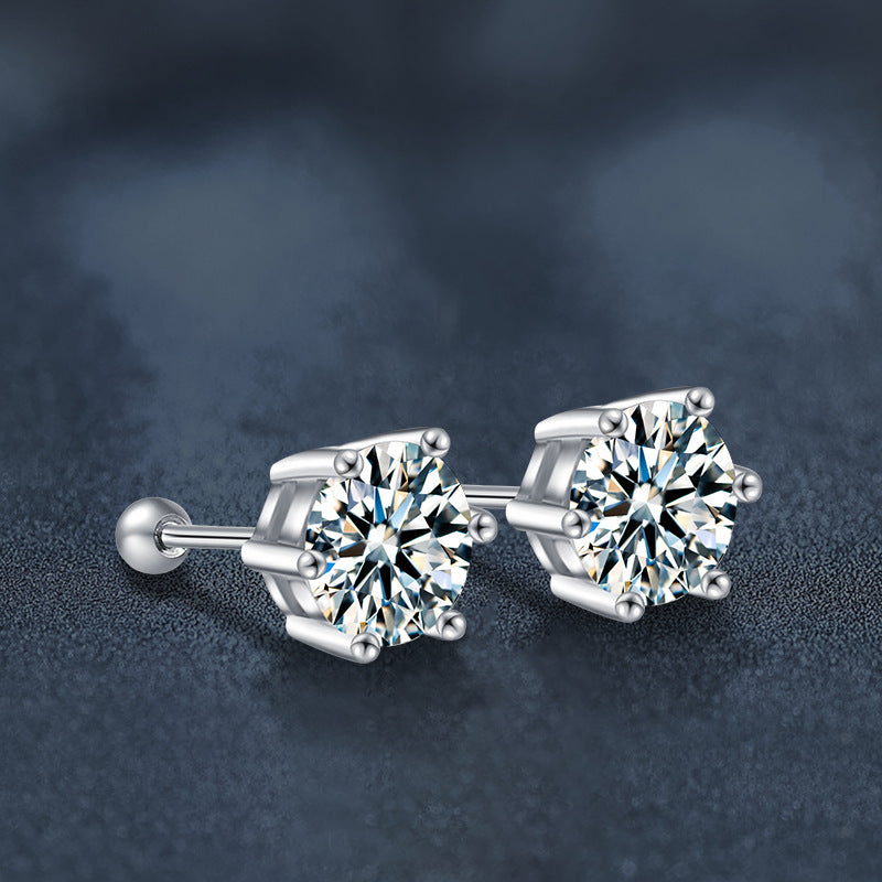 Women's Threaded Moissanite Six-Prong Elegant Earrings