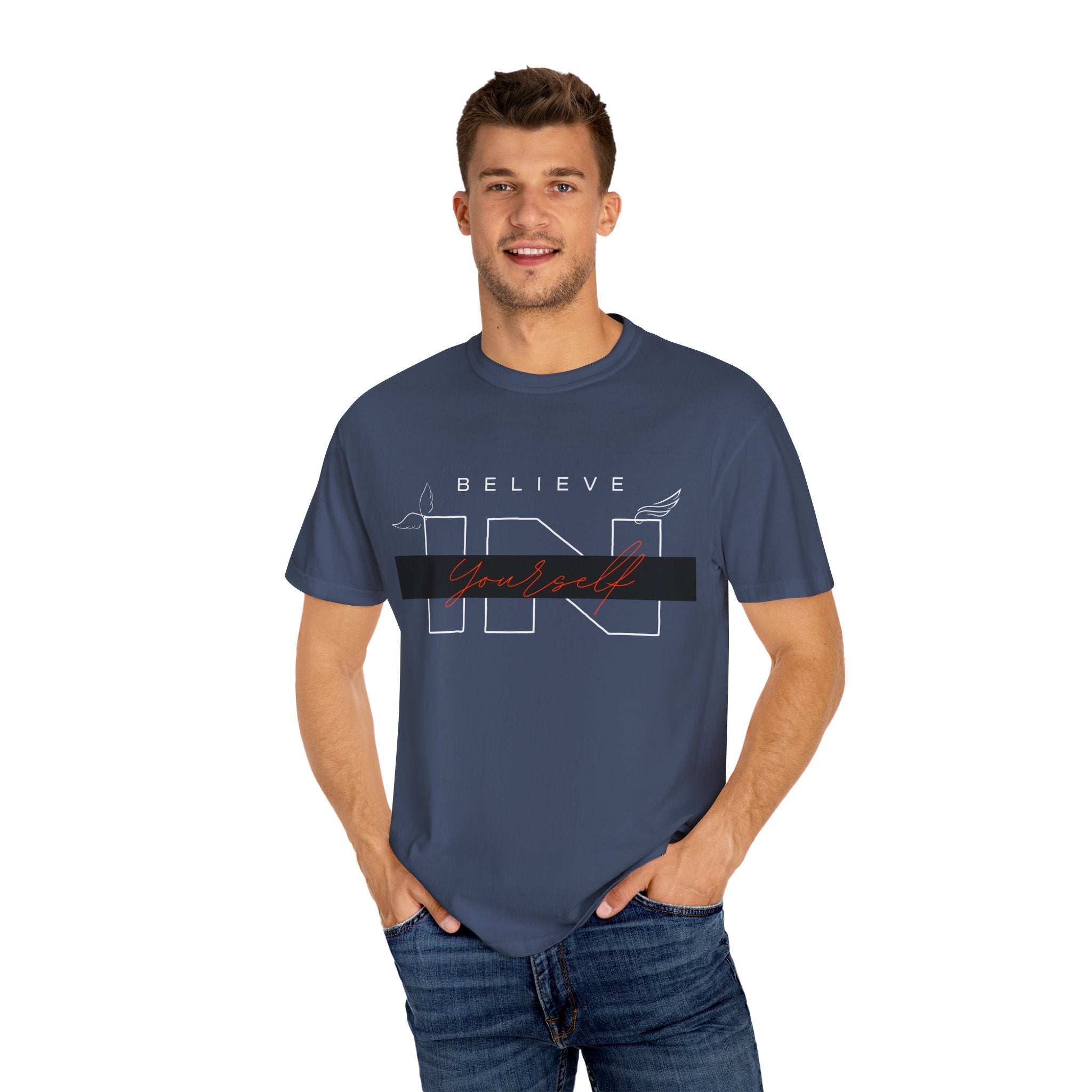 Garment-Dyed “Believe in Yourself” T-Shirt – Unisex Inspirational Tee