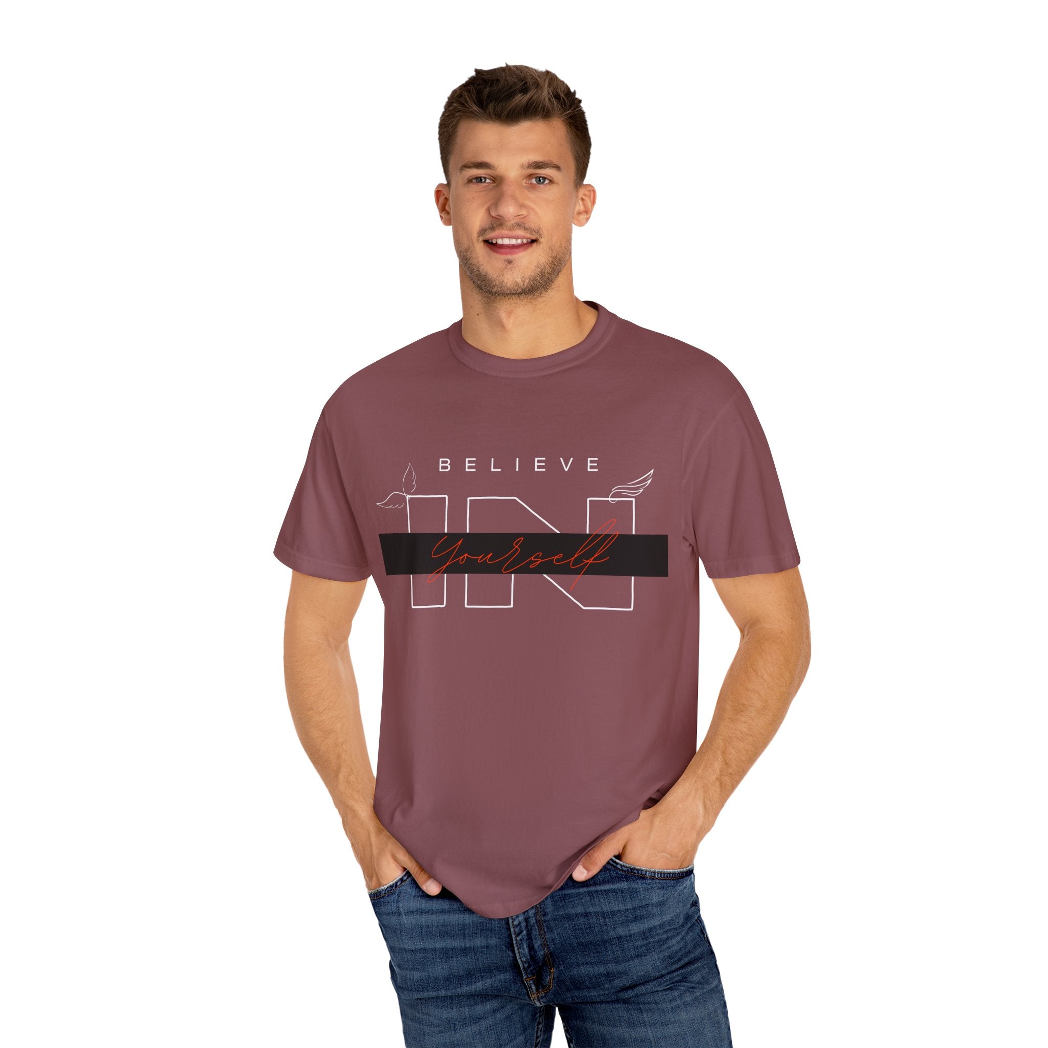 Garment-Dyed “Believe in Yourself” T-Shirt – Unisex Inspirational Tee