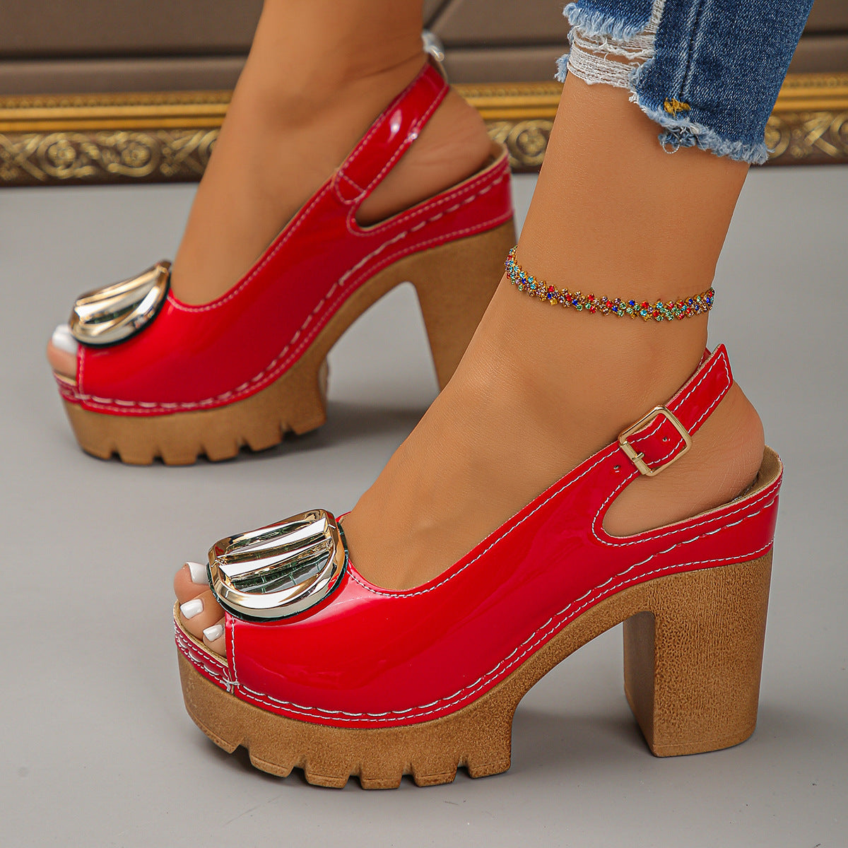 Chunky-Heeled Peep-Toe Sandals | Fashionable Summer Heels