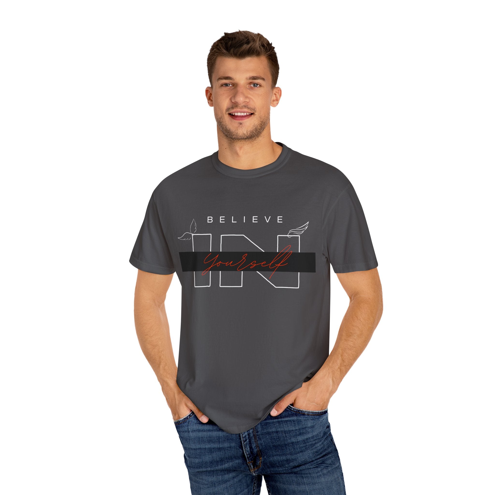 Garment-Dyed “Believe in Yourself” T-Shirt – Unisex Inspirational Tee