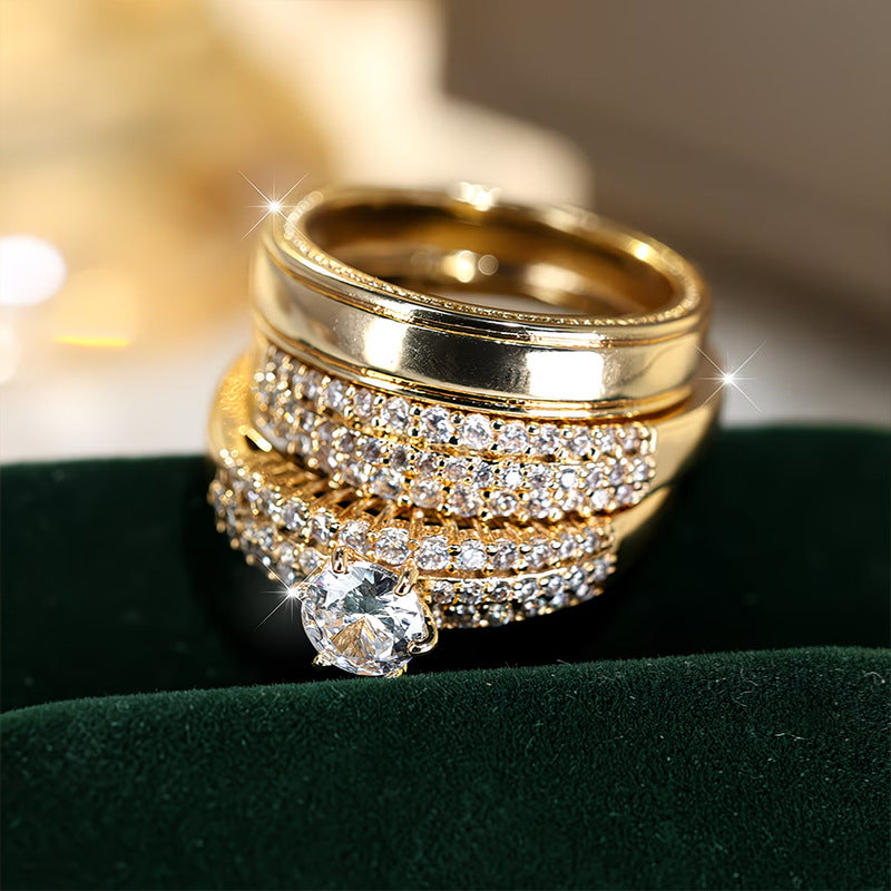 Women's Zircon-Inlaid Ring Set of 3