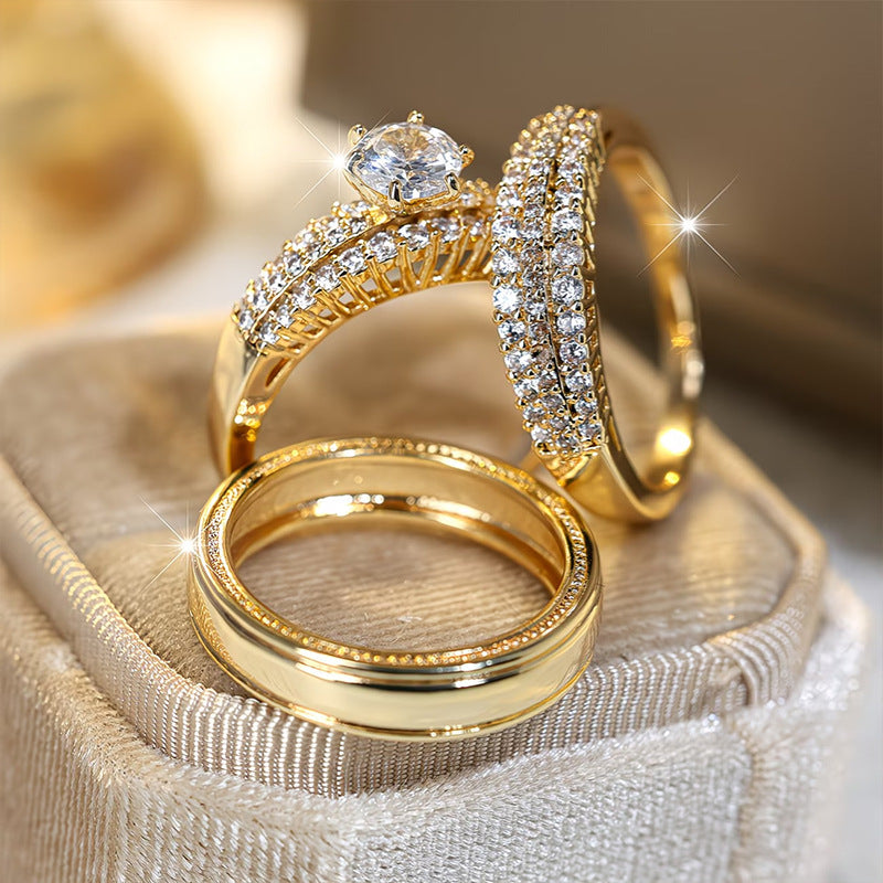 Women's Zircon-Inlaid Ring Set of 3