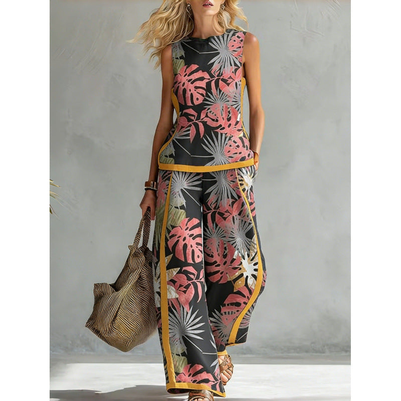 Printed Retro Casual Two-Piece Set