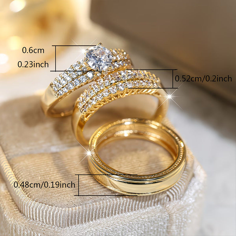 Women's Zircon-Inlaid Ring Set of 3