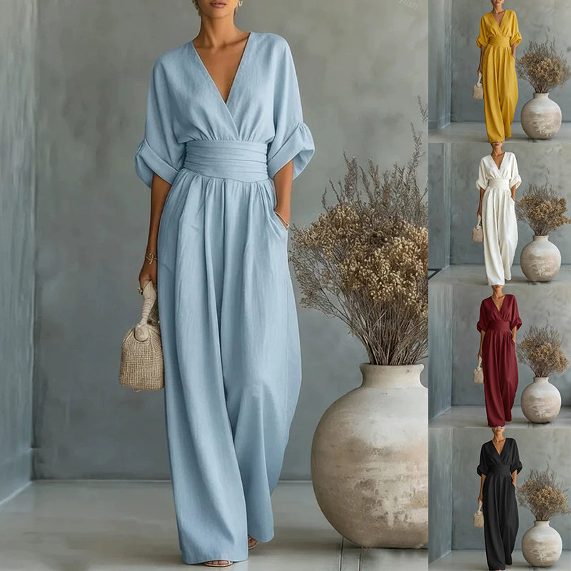 Summer V-Neck Wide-Leg Jumpsuit | Casual Chic One-Piece
