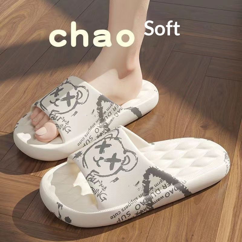 Graffiti Print Slide Slippers | Thick-Sole Streetwear House Shoes