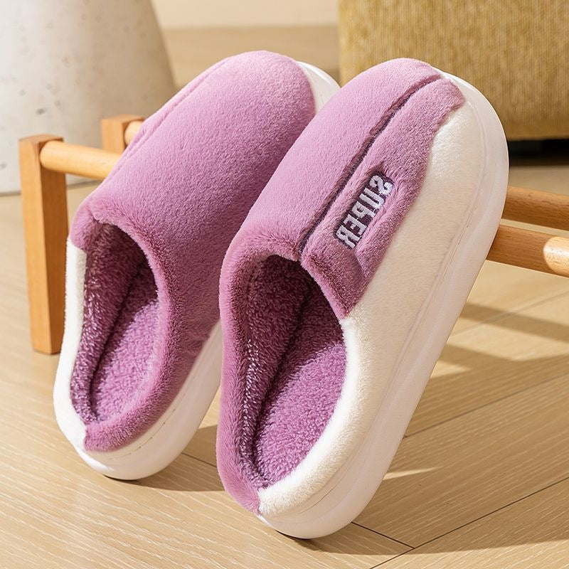 Fleece-Lined Non-Slip Plush Slippers | Thick-Sole House Shoes for Men & Women