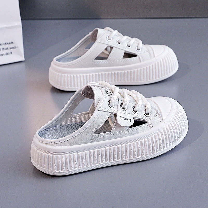 Breathable Slide-On Sneaker Slippers | Thick-Sole Half Sneakers