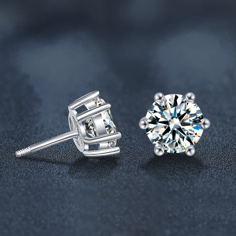 Women's Threaded Moissanite Six-Prong Elegant Earrings
