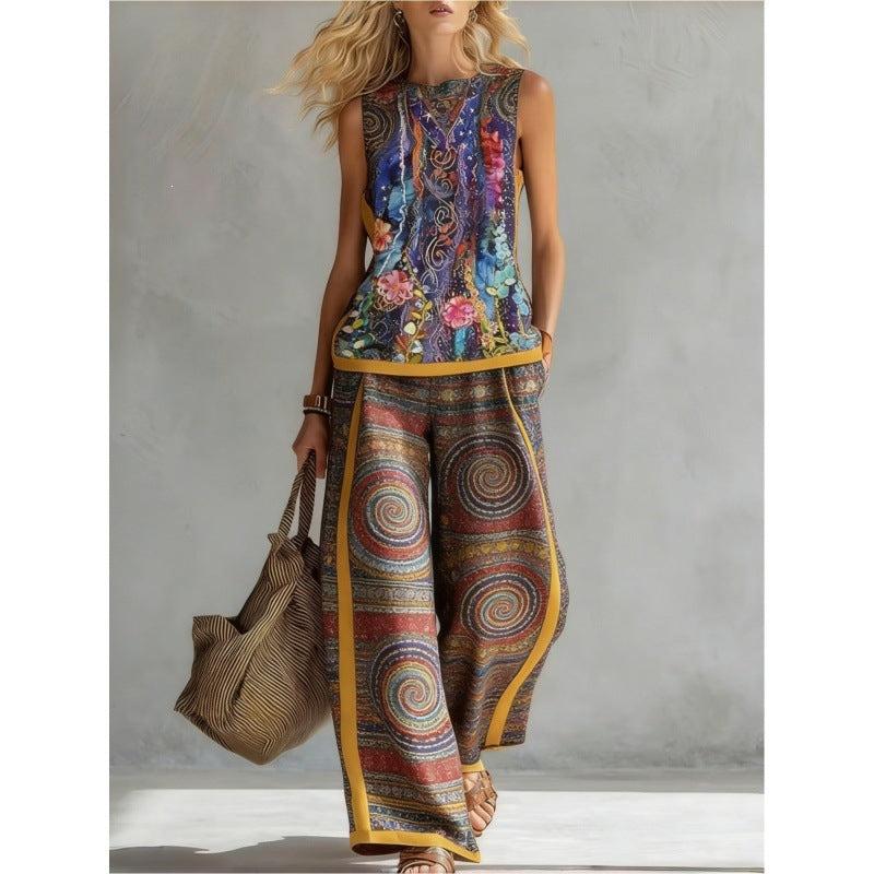 Printed Retro Casual Two-Piece Set