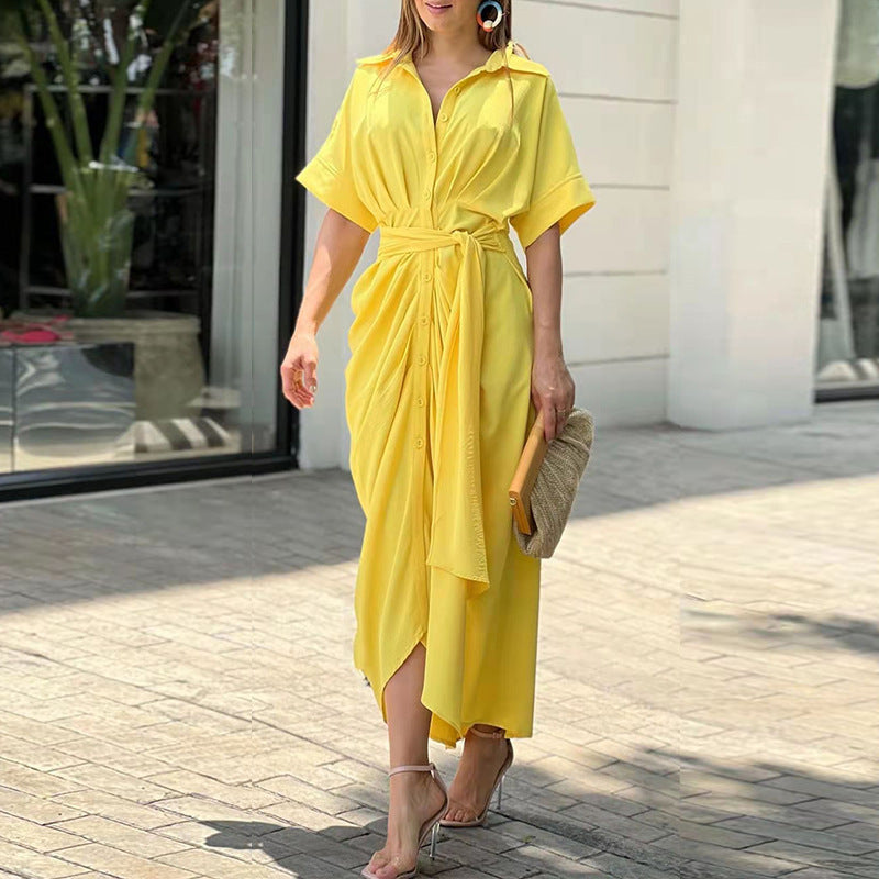 Collared High-Waist Shirt Midi Dress