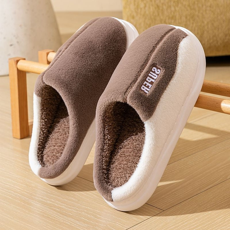Fleece-Lined Non-Slip Plush Slippers | Thick-Sole House Shoes for Men & Women