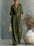 Summer V-Neck Wide-Leg Jumpsuit | Casual Chic One-Piece