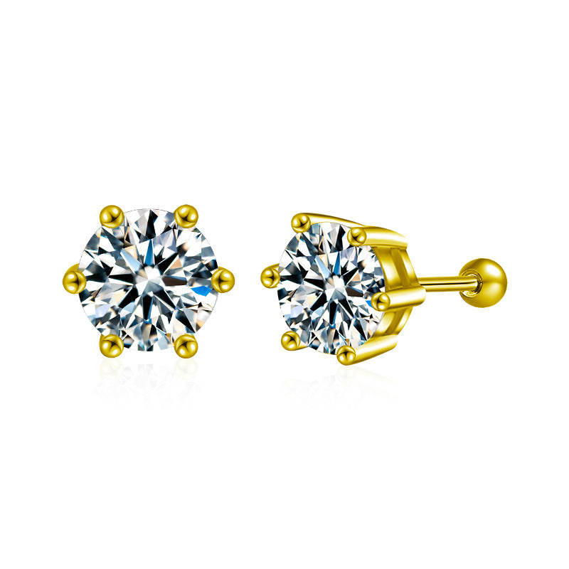 Women's Threaded Moissanite Six-Prong Elegant Earrings