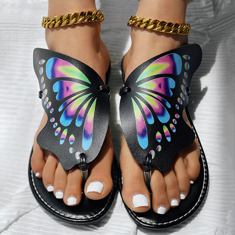 Butterfly Print Flip Flops | Comfortable Summer Beach Shoes for Women