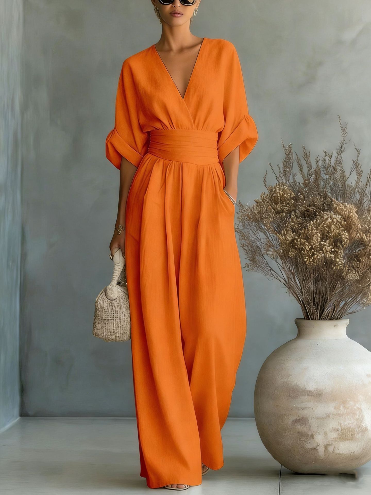 Summer V-Neck Wide-Leg Jumpsuit | Casual Chic One-Piece