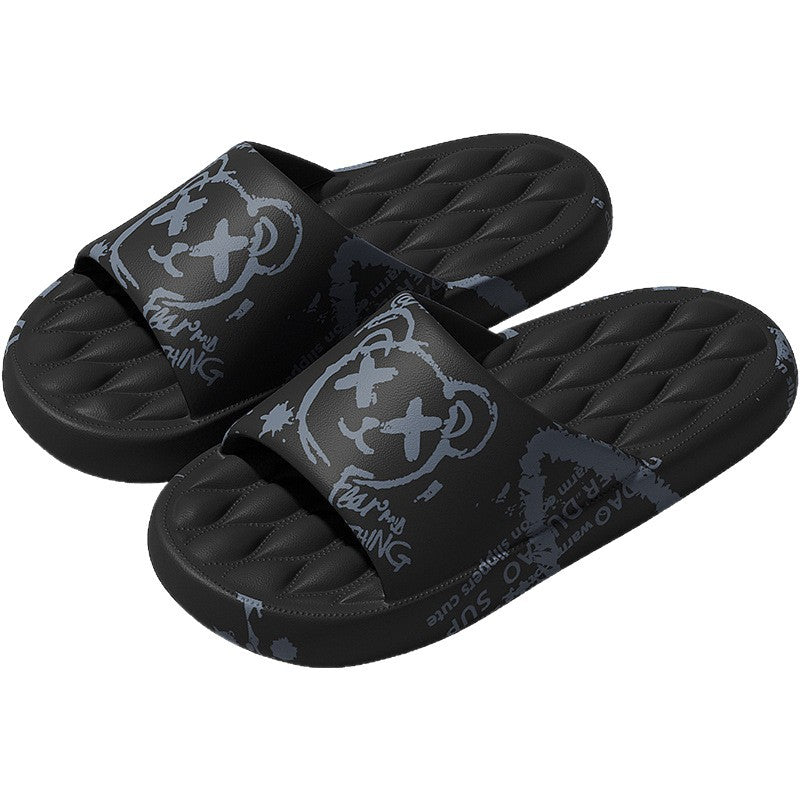 Graffiti Print Slide Slippers | Thick-Sole Streetwear House Shoes