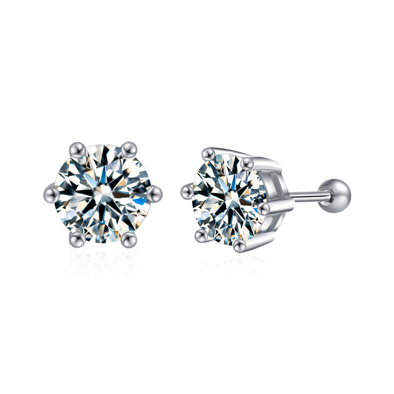 Women's Threaded Moissanite Six-Prong Elegant Earrings