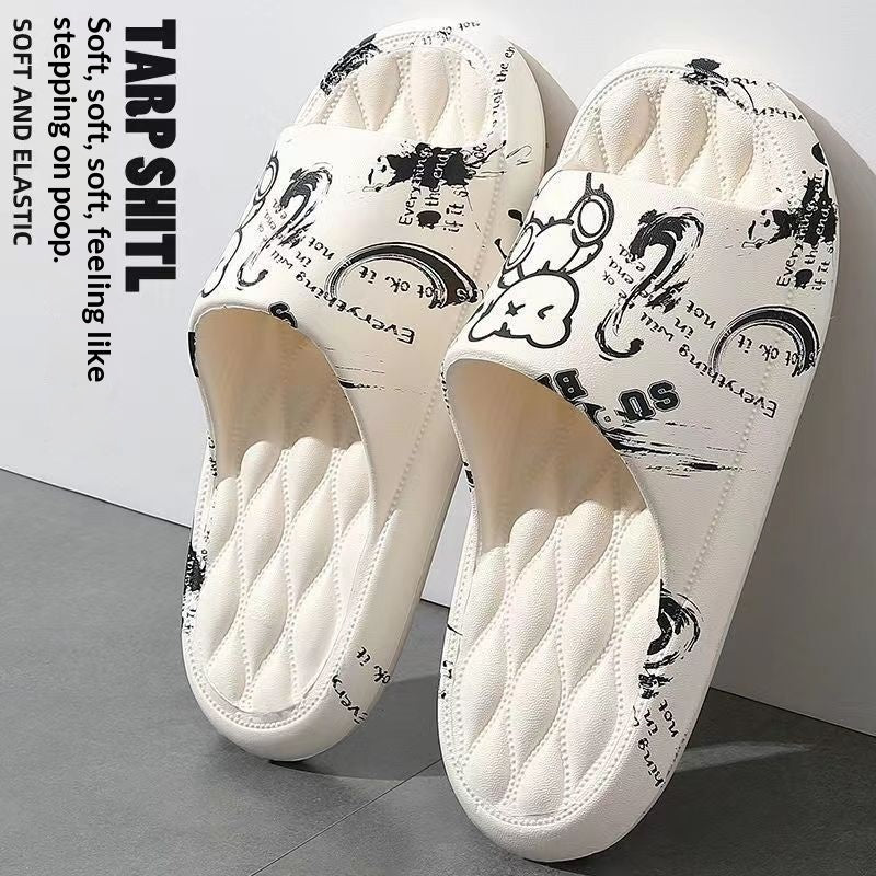 Graffiti Print Slide Slippers | Thick-Sole Streetwear House Shoes