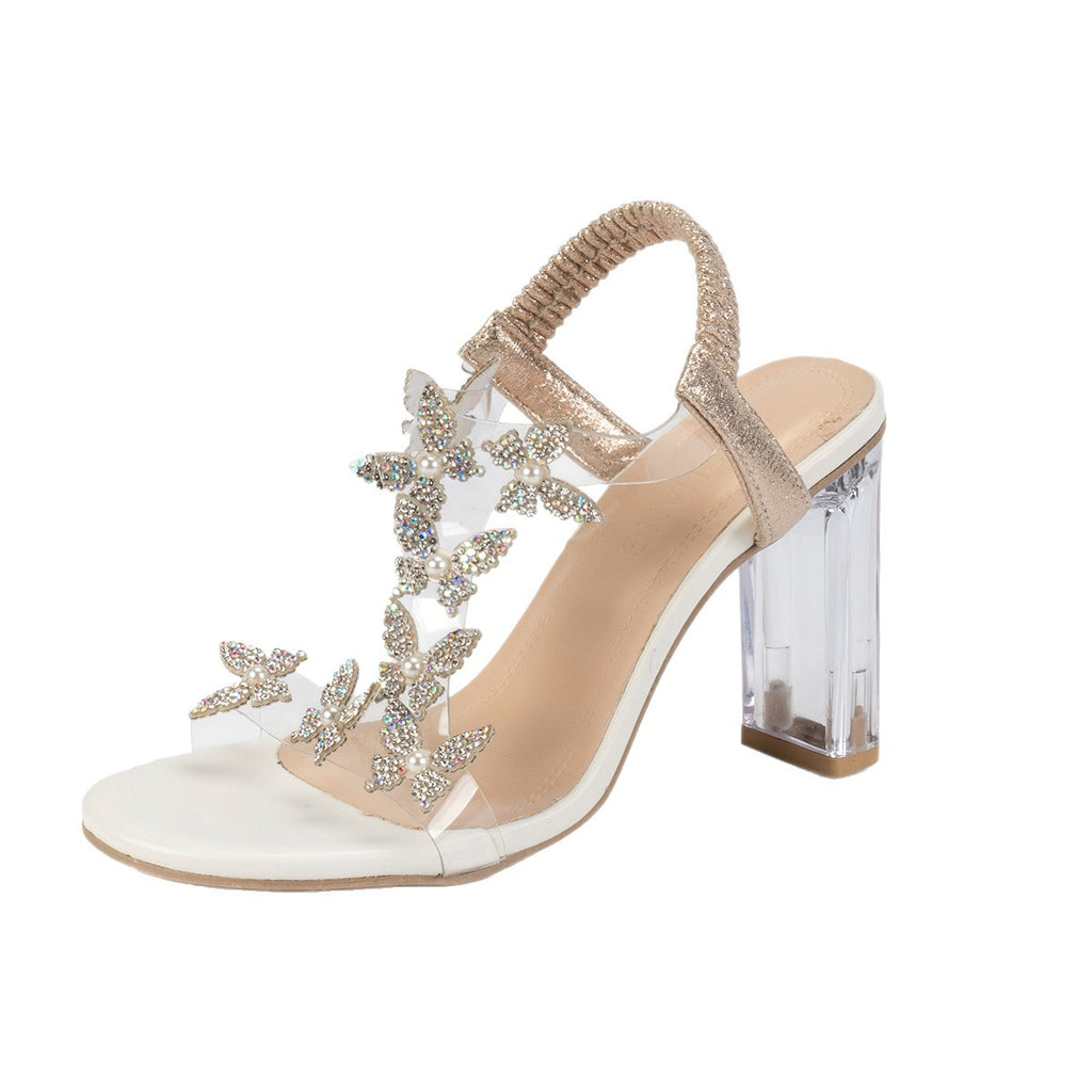 Crystal-Heeled Sandals | Ultra-High Heel Round-Toe Shoes for Women