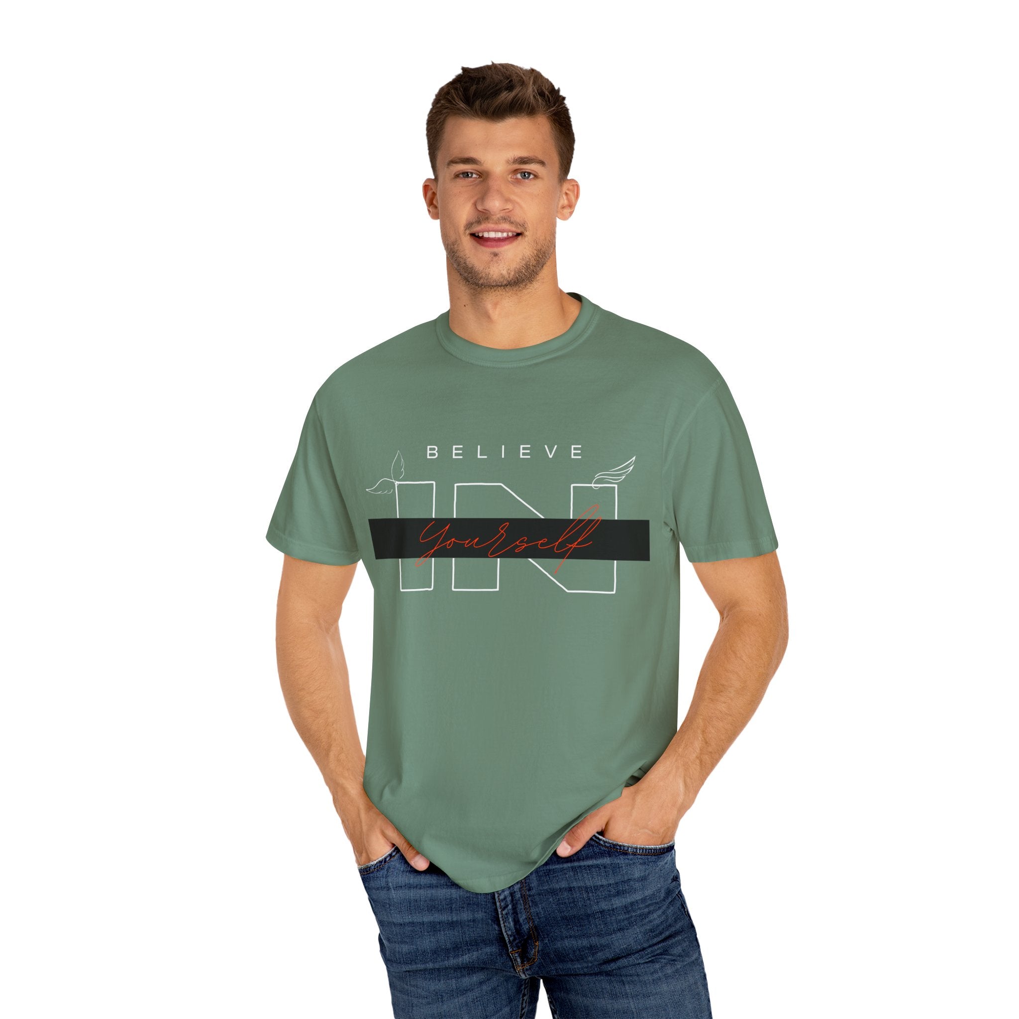 Garment-Dyed “Believe in Yourself” T-Shirt – Unisex Inspirational Tee
