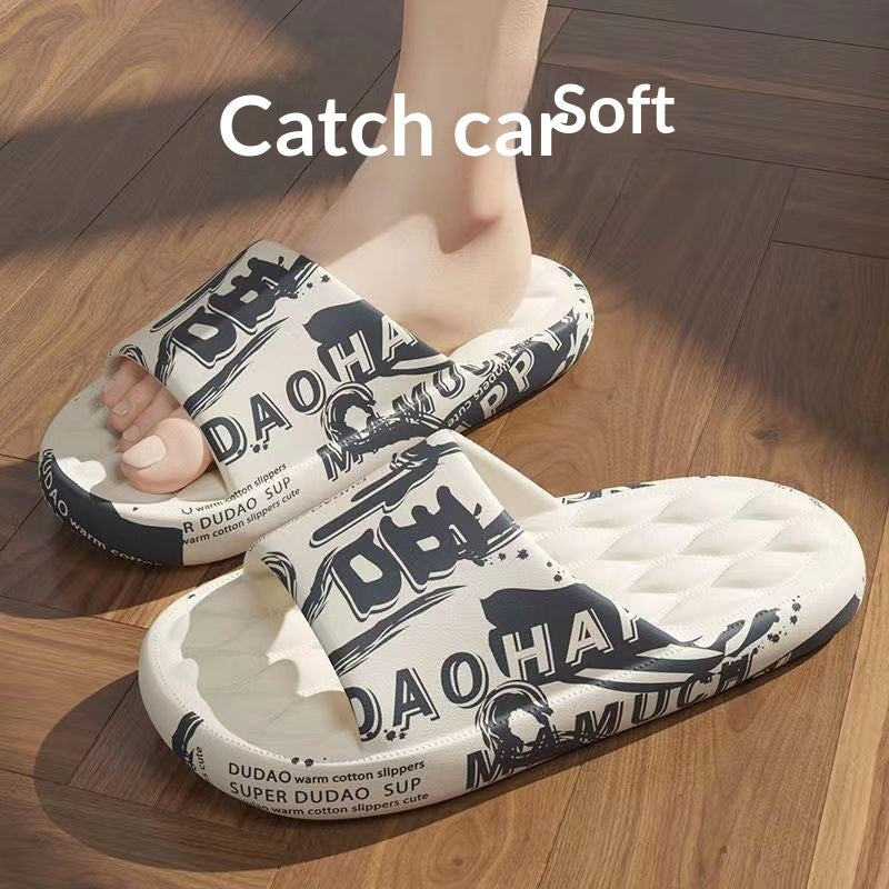 Graffiti Print Slide Slippers | Thick-Sole Streetwear House Shoes