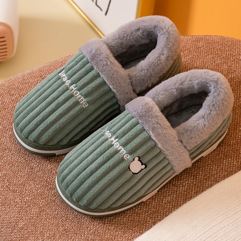 Cozy Corduroy & Faux Rabbit Fur Slippers | Couples Matching Slippers