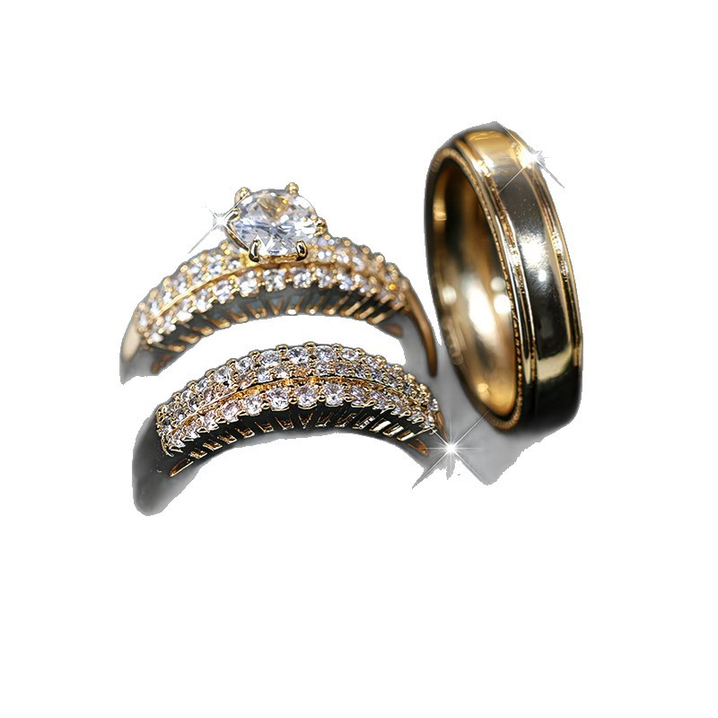 Women's Zircon-Inlaid Ring Set of 3