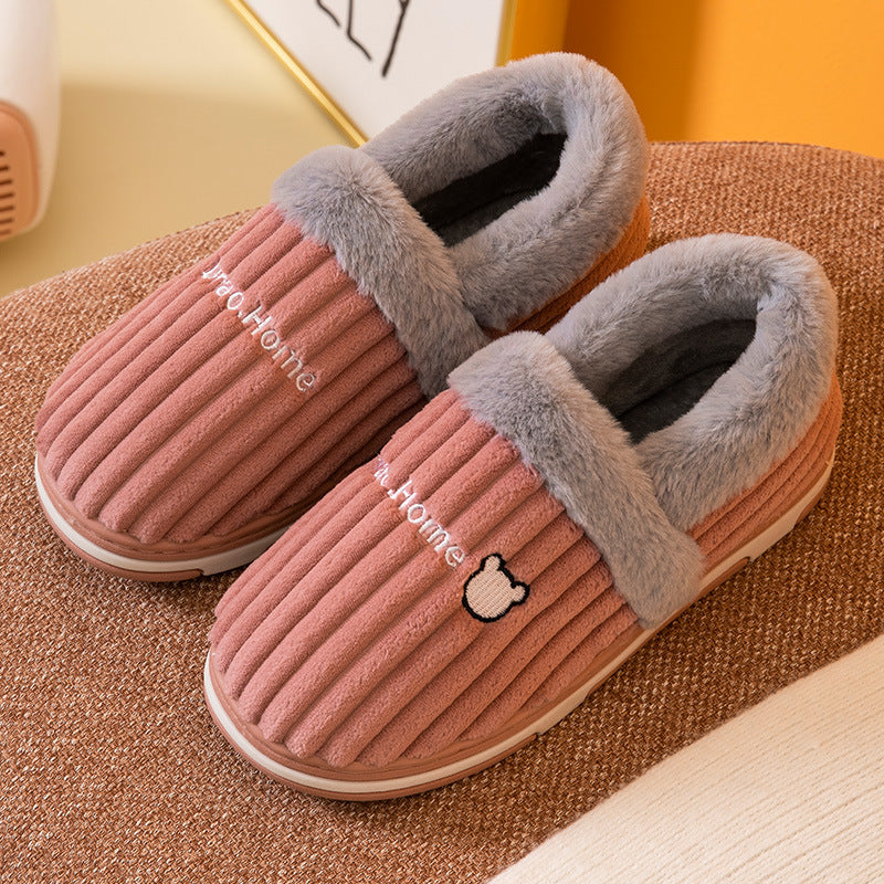 Cozy Corduroy & Faux Rabbit Fur Slippers | Couples Matching Slippers
