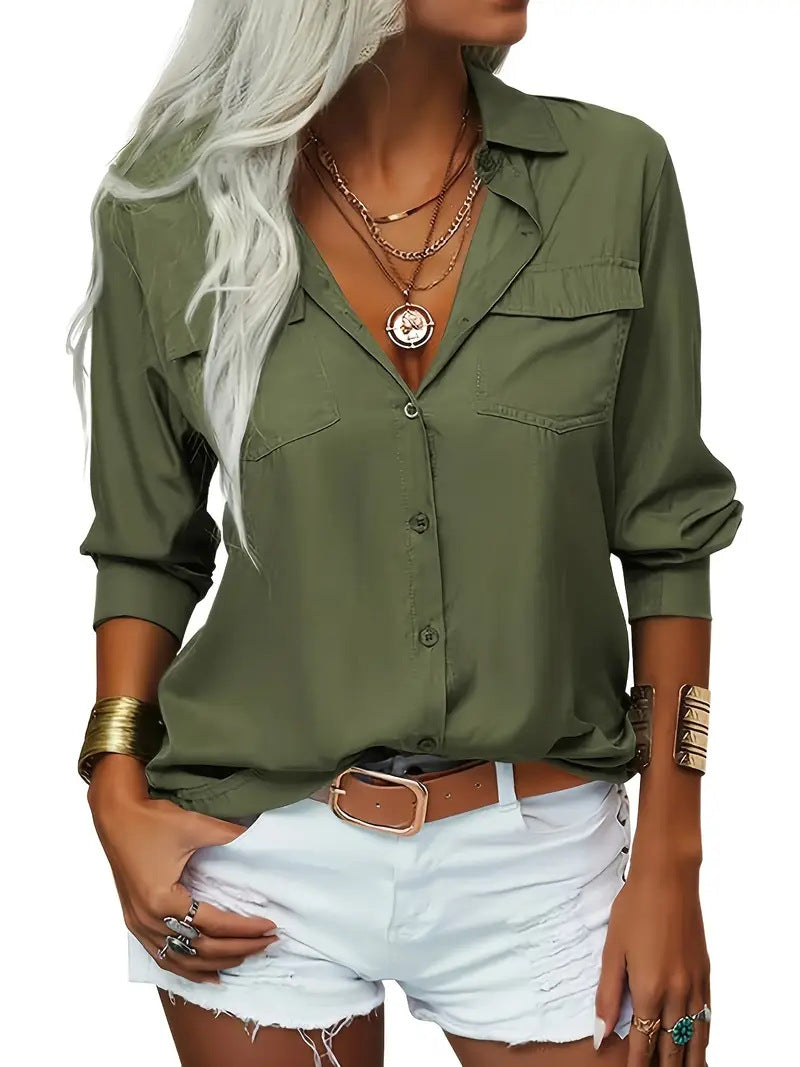 Elegant V-Neck Chiffon Blouse | Loose Casual Office Shirt for Women