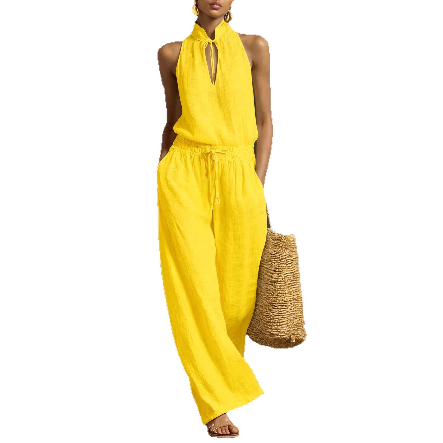 Cotton & Linen Top and Wide-Leg Pants Set