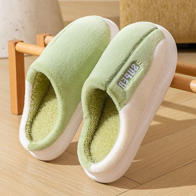 Fleece-Lined Non-Slip Plush Slippers | Thick-Sole House Shoes for Men & Women