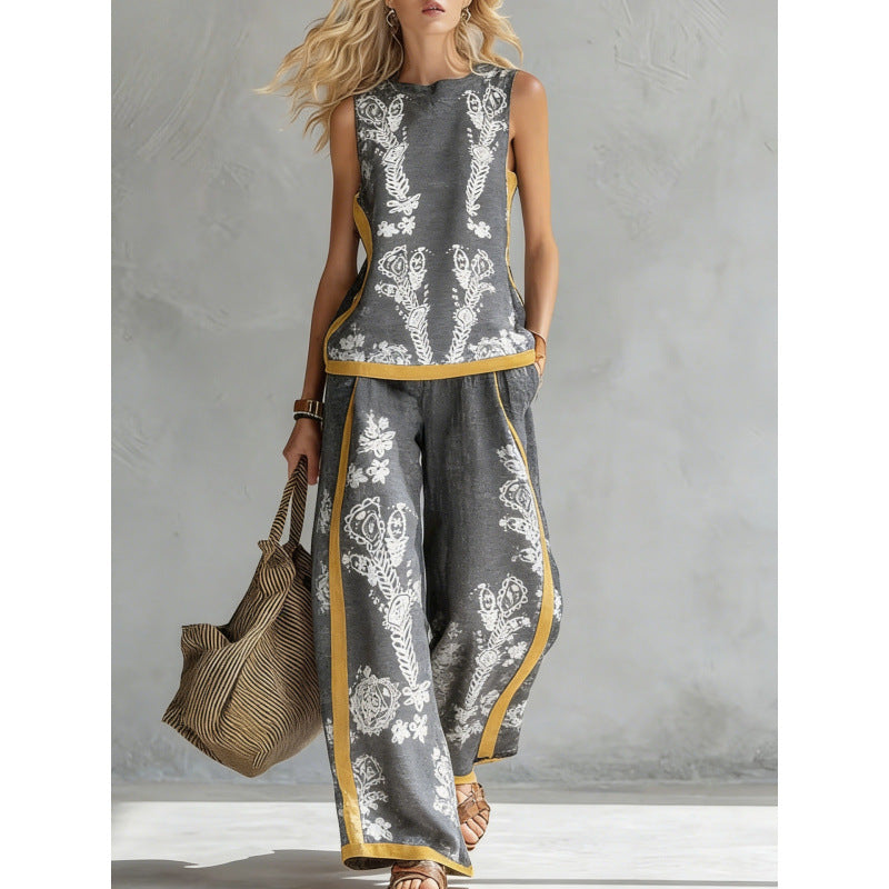 Printed Retro Casual Two-Piece Set
