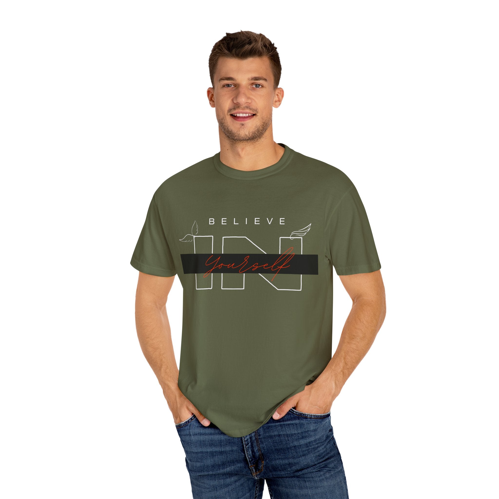 Garment-Dyed “Believe in Yourself” T-Shirt – Unisex Inspirational Tee