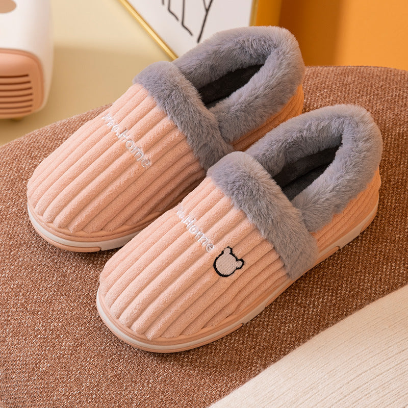 Cozy Corduroy & Faux Rabbit Fur Slippers | Couples Matching Slippers