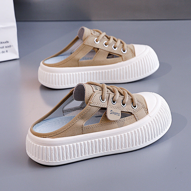 Breathable Slide-On Sneaker Slippers | Thick-Sole Half Sneakers