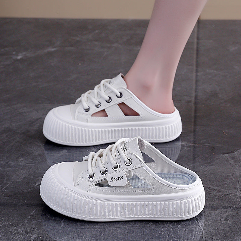 Breathable Slide-On Sneaker Slippers | Thick-Sole Half Sneakers