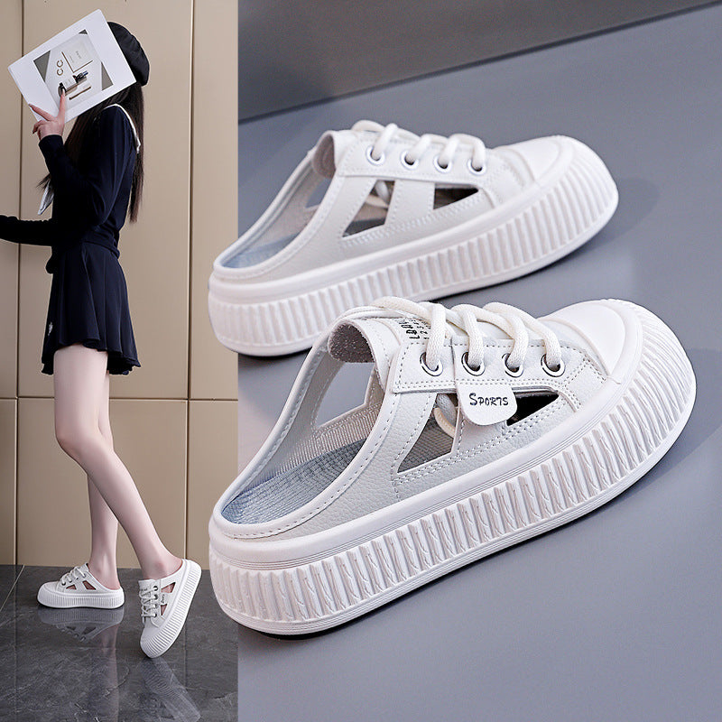 Breathable Slide-On Sneaker Slippers | Thick-Sole Half Sneakers
