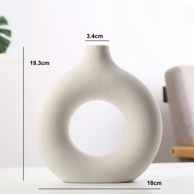 Nordic Hollow Ceramic Vase | Minimalist Round Flower Pot
