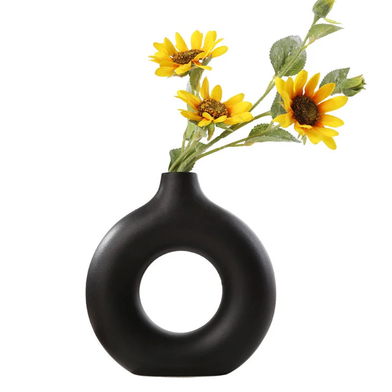 Nordic Hollow Ceramic Vase | Minimalist Round Flower Pot