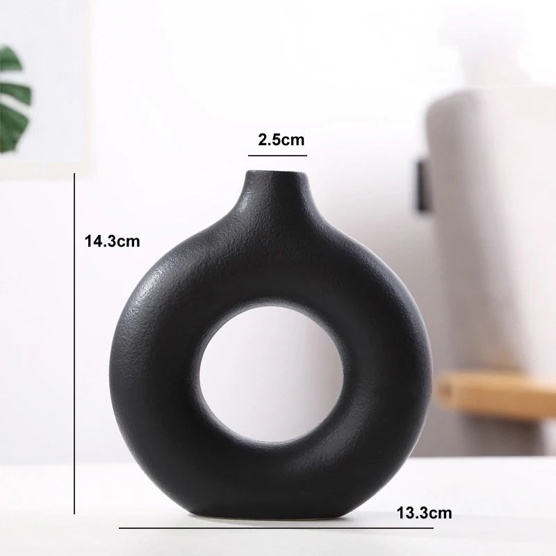 Nordic Hollow Ceramic Vase | Minimalist Round Flower Pot