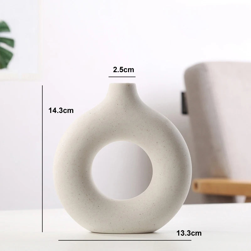 Nordic Hollow Ceramic Vase | Minimalist Round Flower Pot