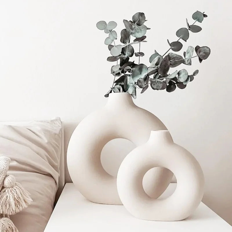 Nordic Hollow Ceramic Vase | Minimalist Round Flower Pot