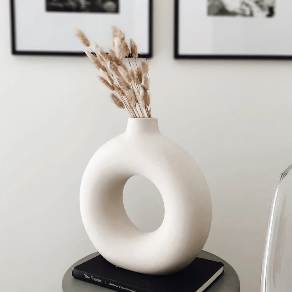 Nordic Hollow Ceramic Vase | Minimalist Round Flower Pot