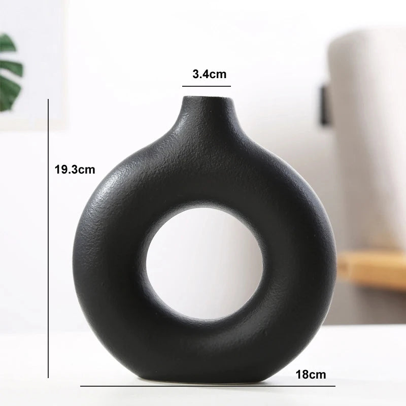 Nordic Hollow Ceramic Vase | Minimalist Round Flower Pot